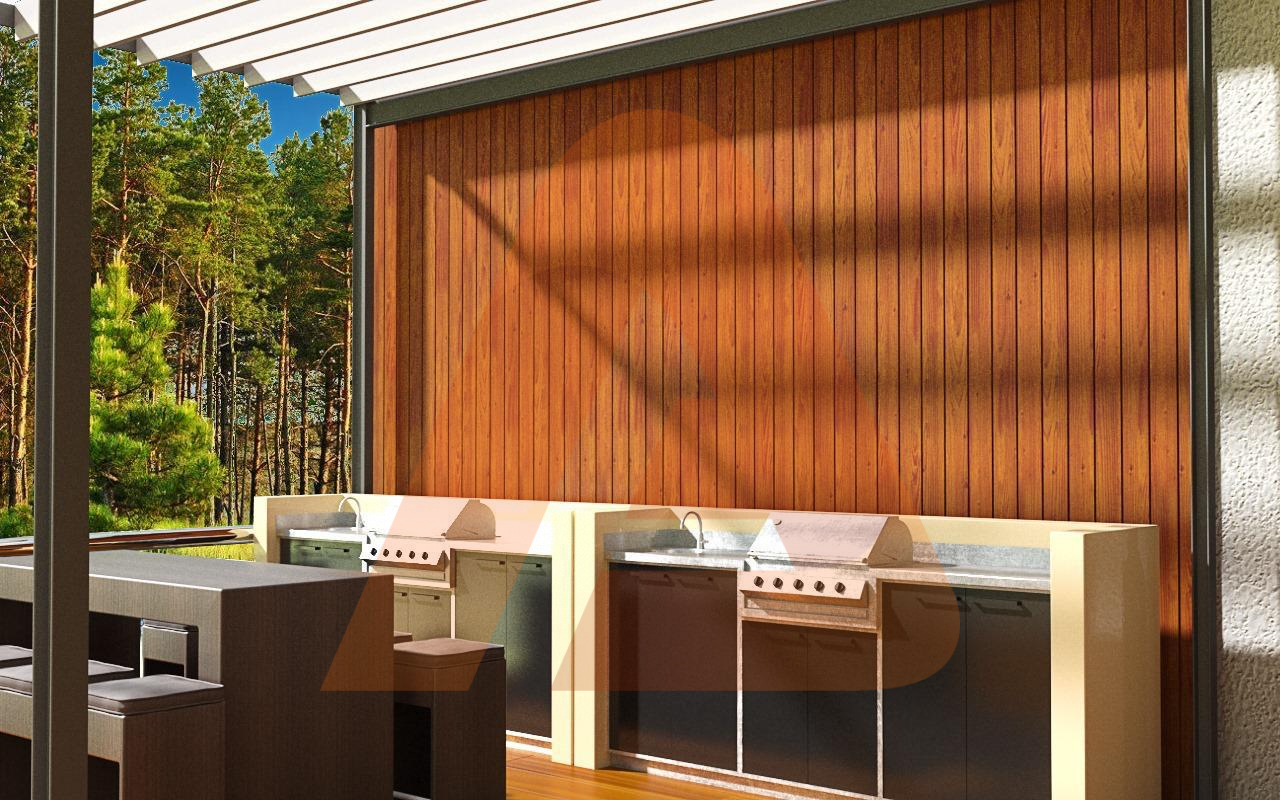 Woodgrain CLAD100 aluminum cladding installed as an architectural wall surface