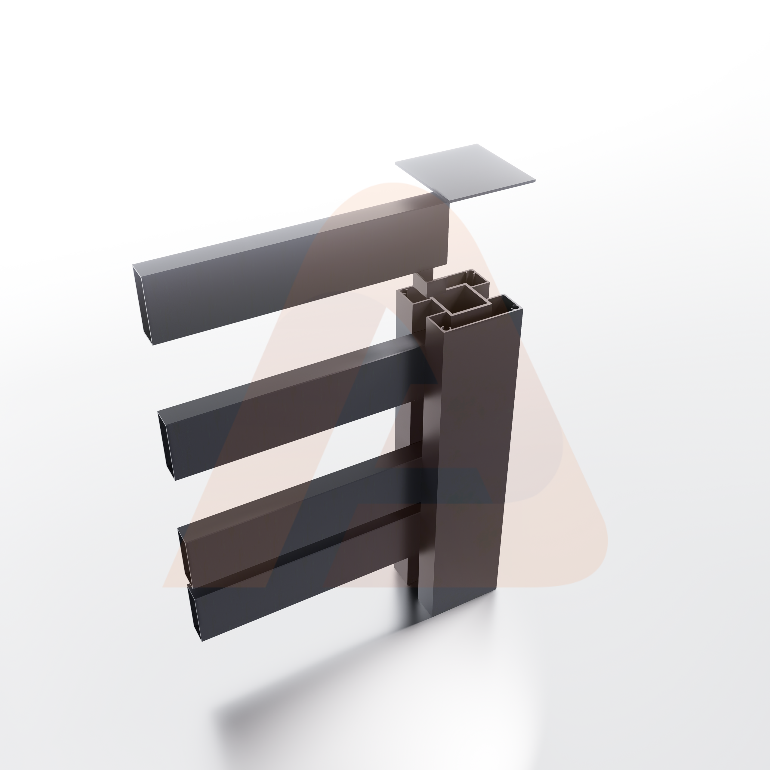 Exploded render of ALU20 aluminum fence system