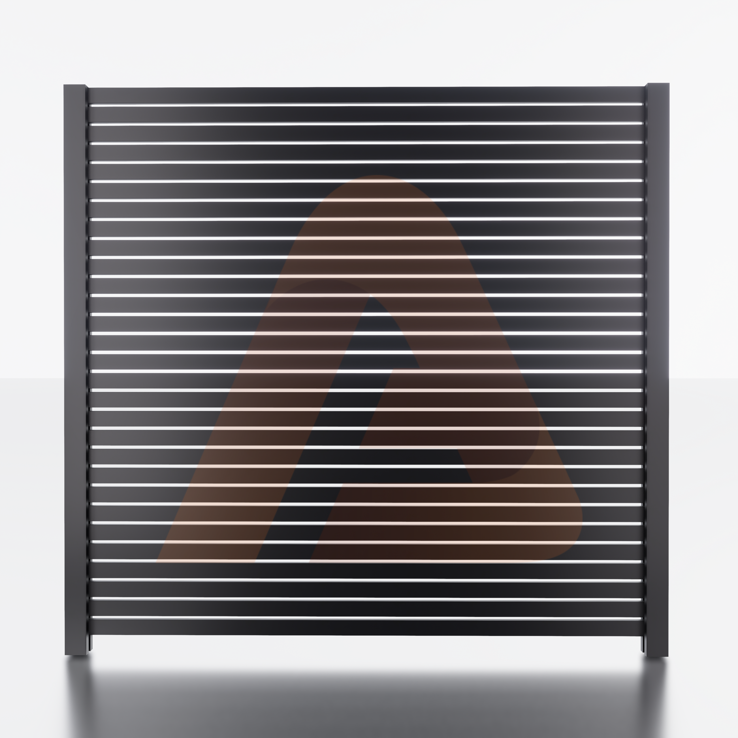 Black ALU20 horizontal aluminum fence kit render with half-inch slat gaps