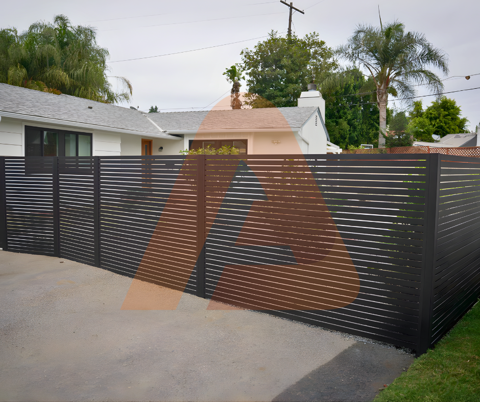 Modern black horizontal aluminum fence project