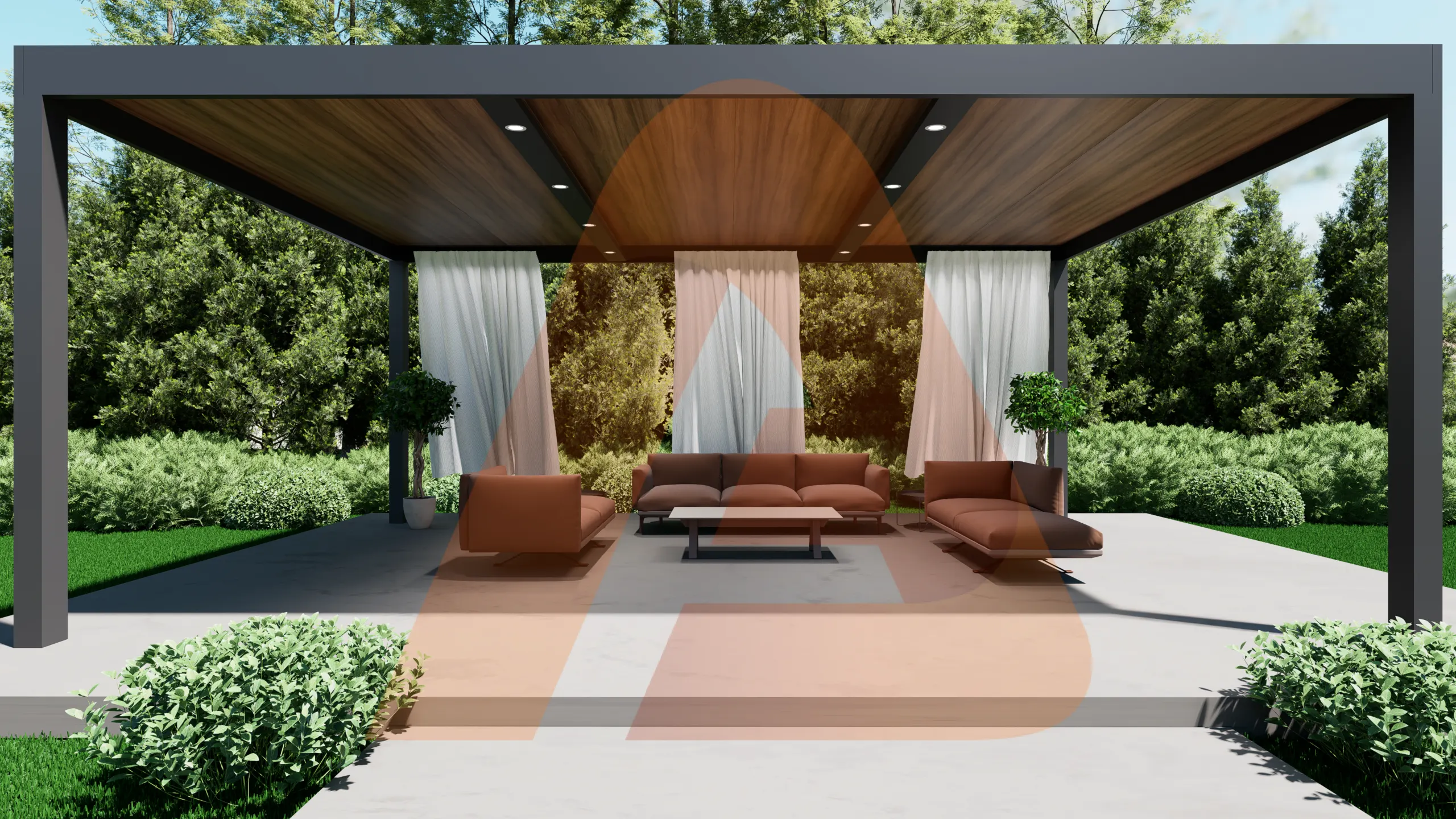 Woodgrain insulated roof panel pergola