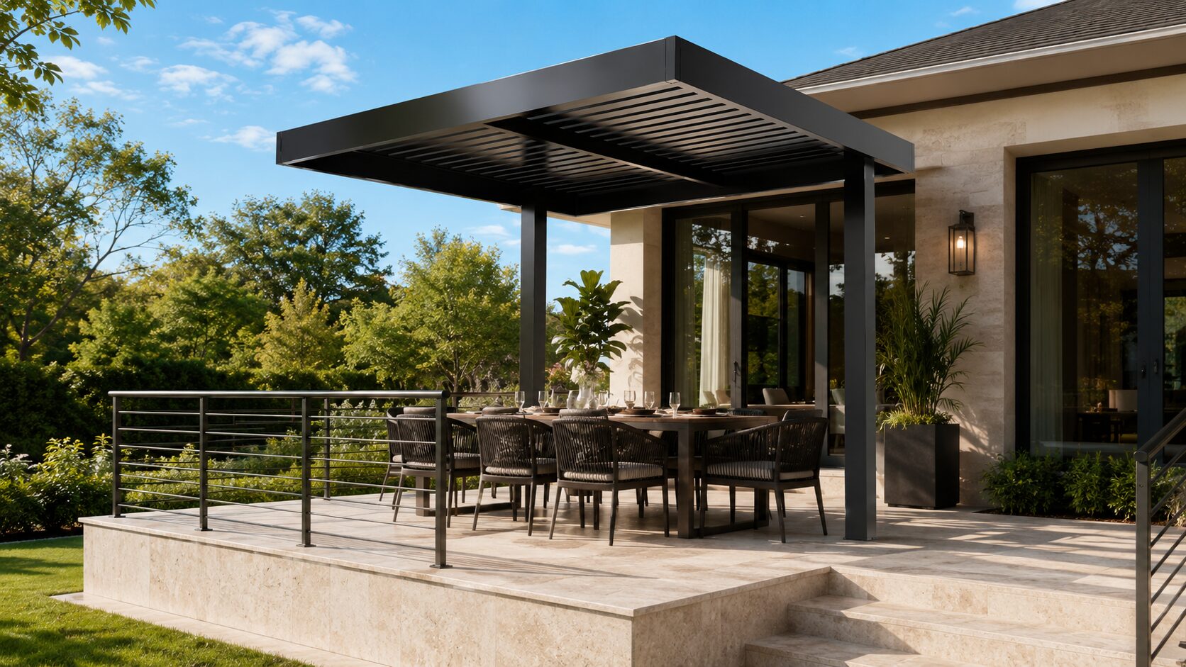 10 x 10 ft. cantilever aluminum patio cover kit with slat roofing