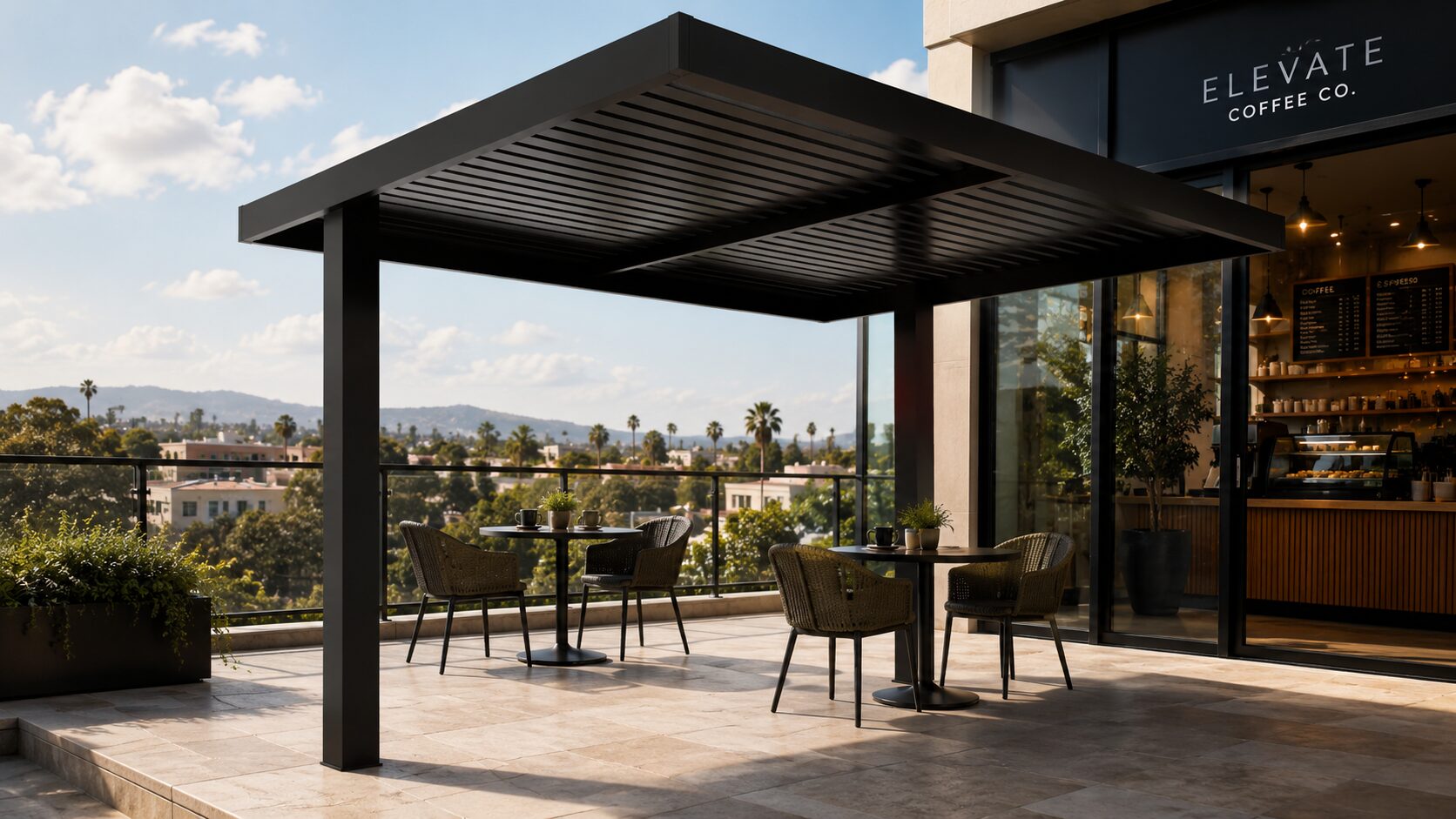 Cantilever aluminum patio cover kit with slat roofing