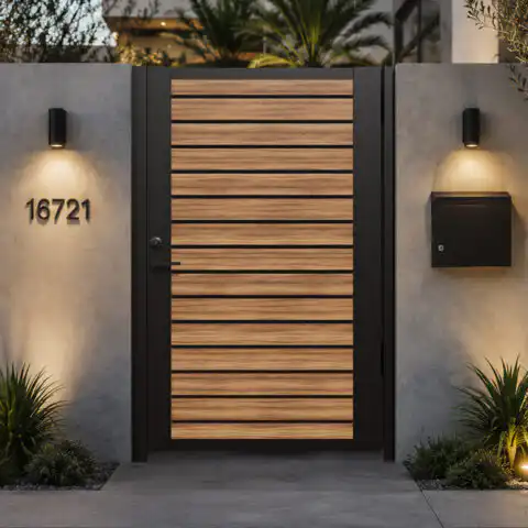 Alu 40 DIY Pedestrian Gate 4x6 ft Walnut (With Background)